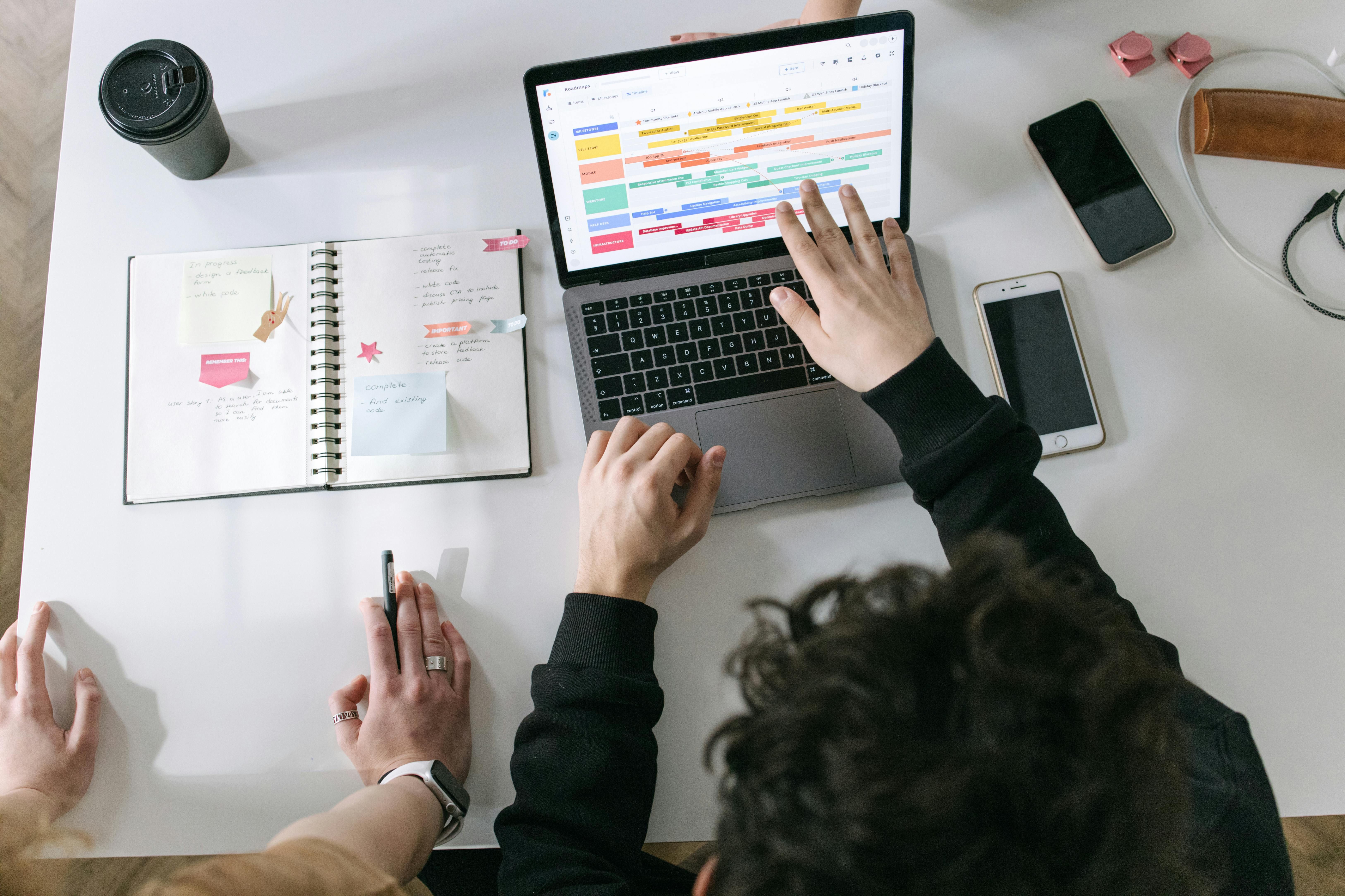 managers scheduling shifts on laptop